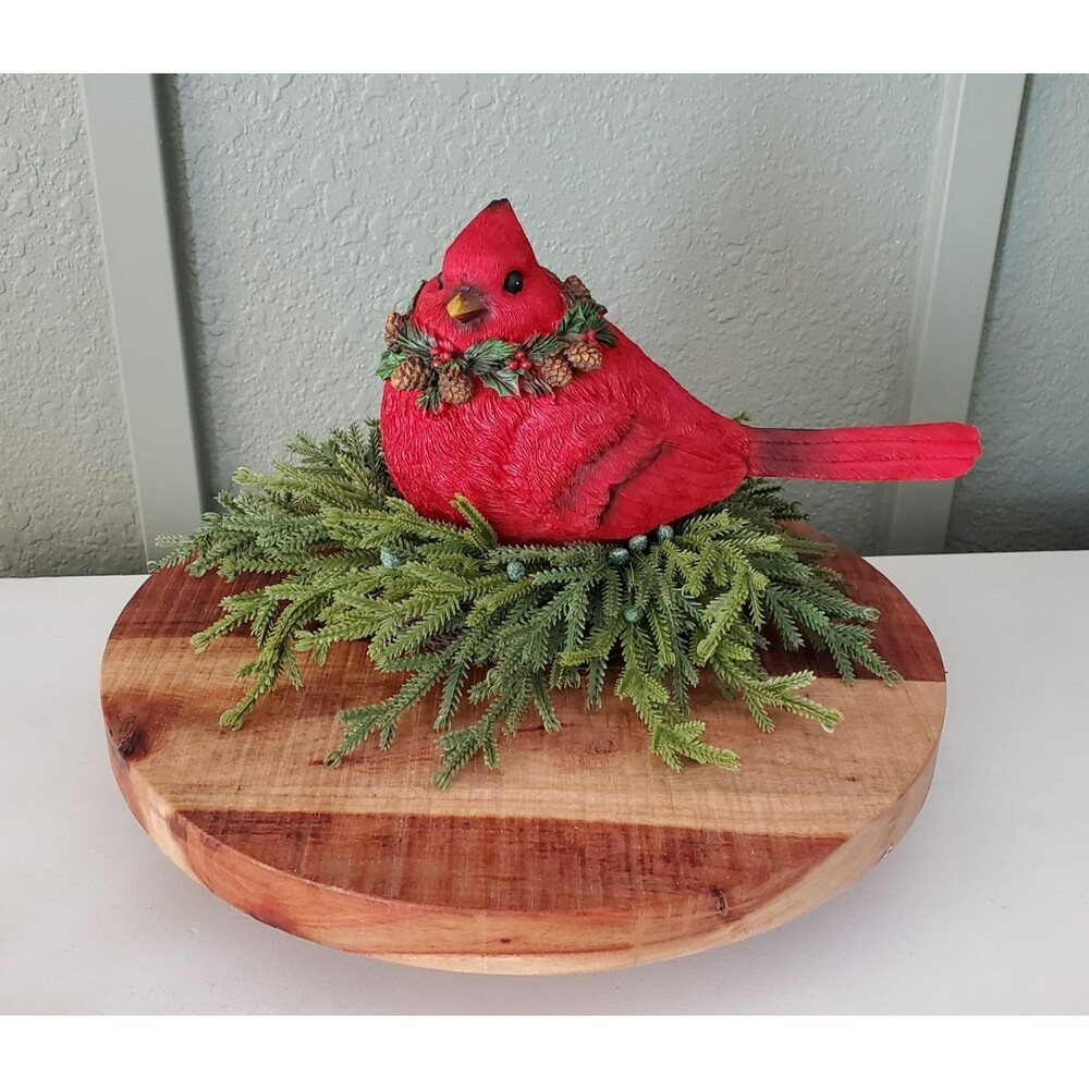 12"  Norfolk Pine Berry Wreath Red Christmas Cardinal Bird Holiday Table Decor